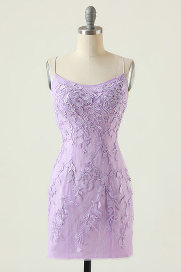 Purple Backless Bodycon Graduation Dress With Appliques